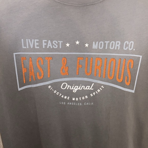 Fast & Furious by Affliction Distressed Tee w Embellished Back Medium Gray NWT - Picture 2 of 14